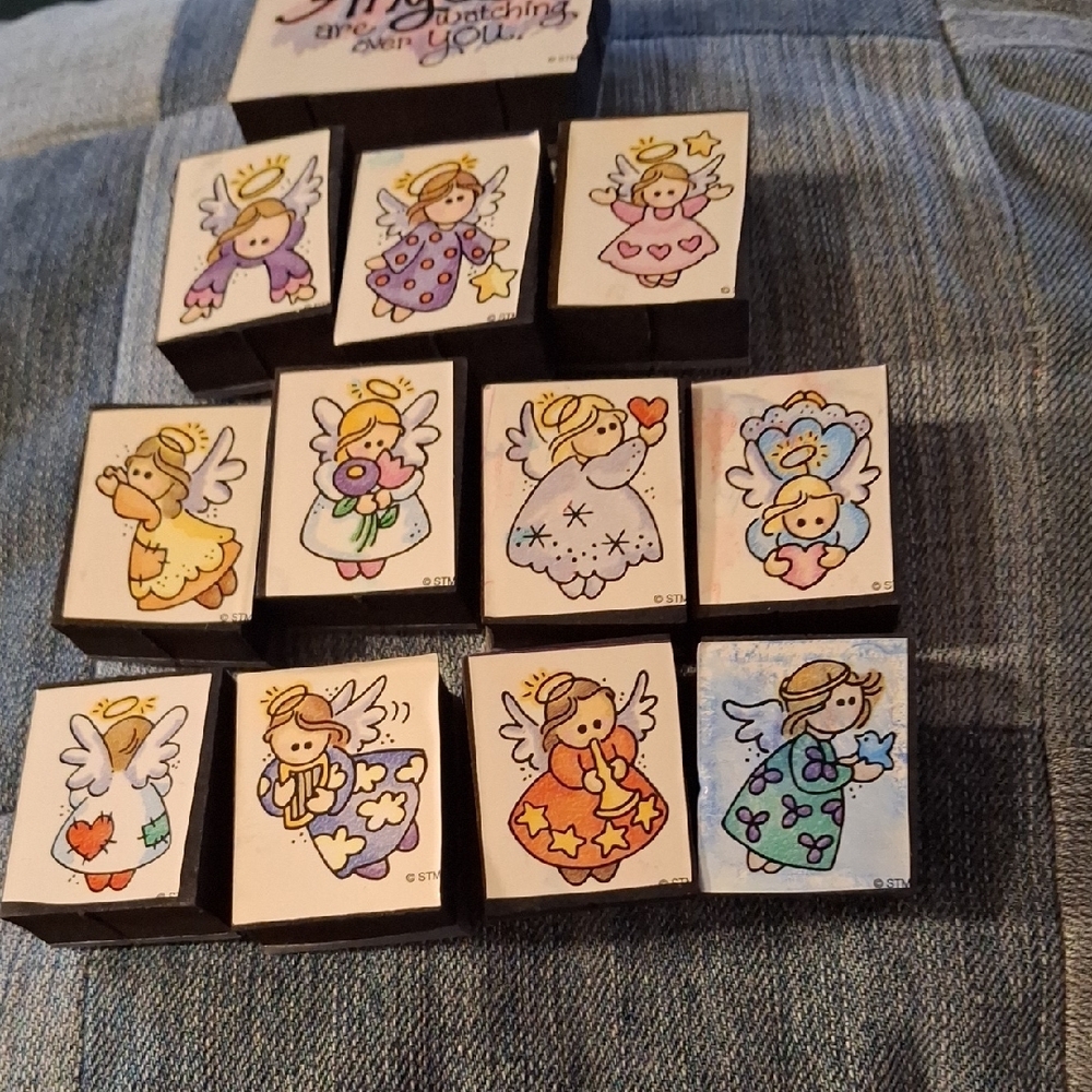 Angel Rubber Stamp watching over hearts star music flowers angelic chorus wings - Picture 3 of 5